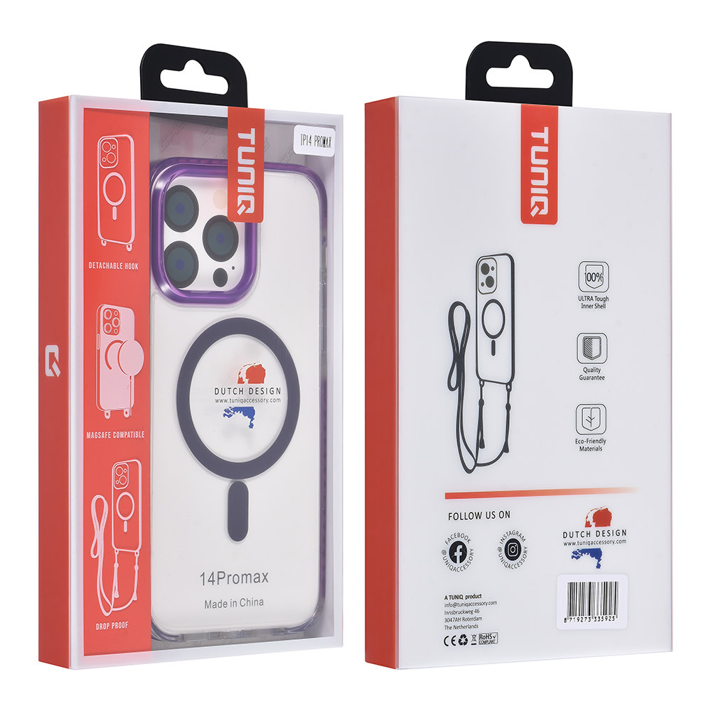 TUNIQ TUNIQ iPhone 14 Pro Max Backcover hoesje neck cord - magsafe - Paars, foto 5 van 6