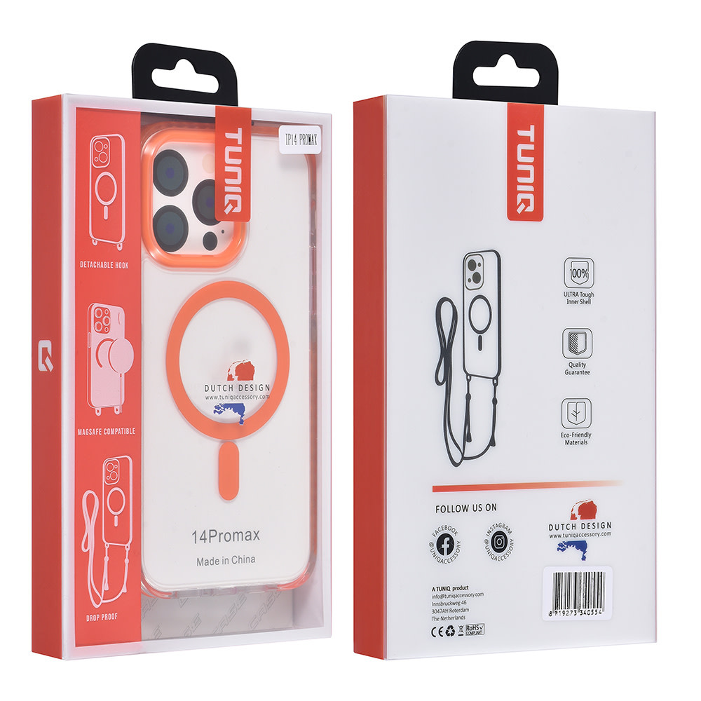 TUNIQ TUNIQ iPhone 14 Pro Max Backcover hoesje neck cord - magsafe - Oranje, foto 5 van 6
