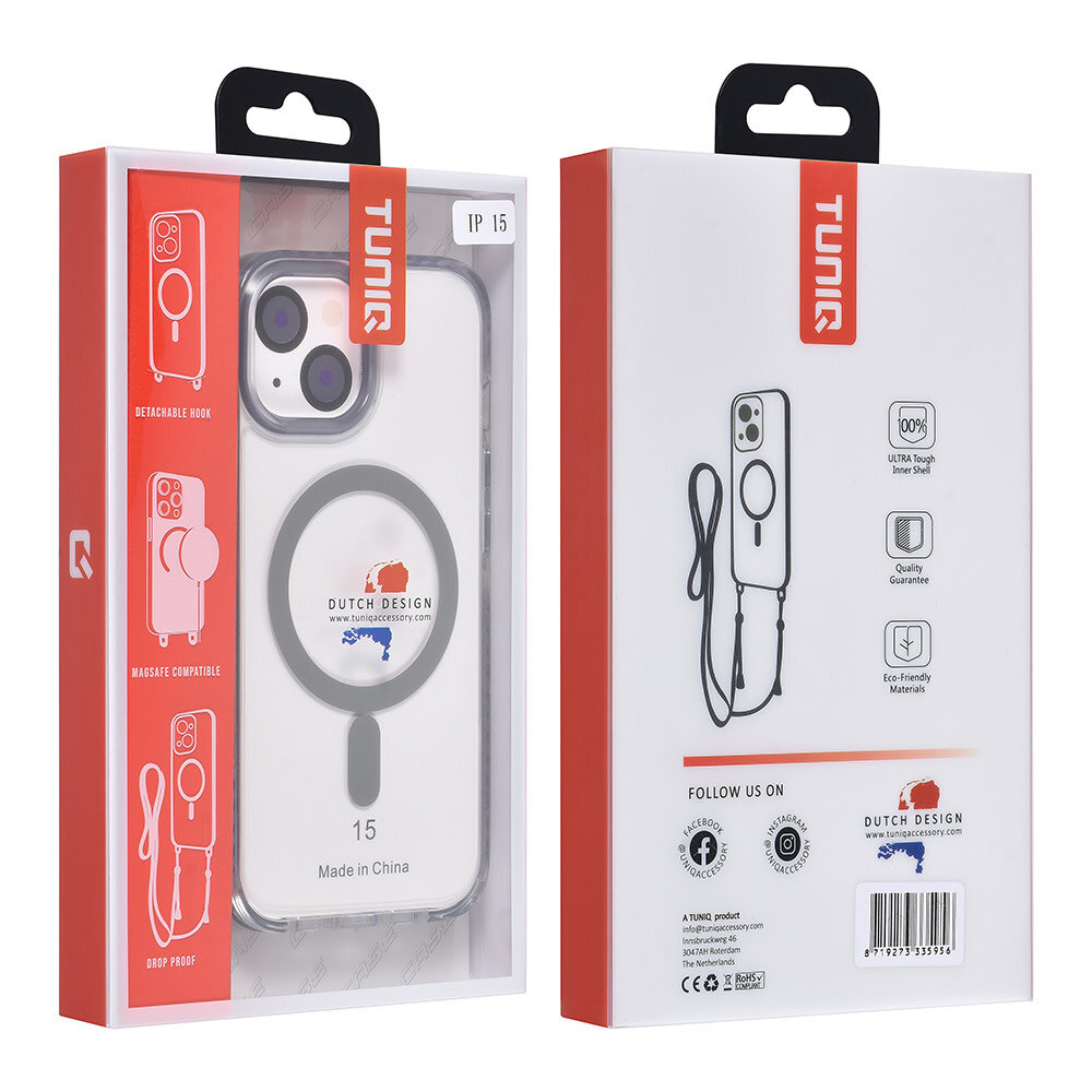 TUNIQ TUNIQ iPhone 15 Backcover hoesje neck cord - magsafe - Grijs TUNIQ TUNIQ iPhone 15 Backcover hoesje neck cord - magsafe - Grijs