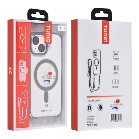 TUNIQ TUNIQ iPhone 15 Backcover hoesje neck cord - magsafe - Grijs TUNIQ TUNIQ iPhone 15 Backcover hoesje neck cord - magsafe - Grijs