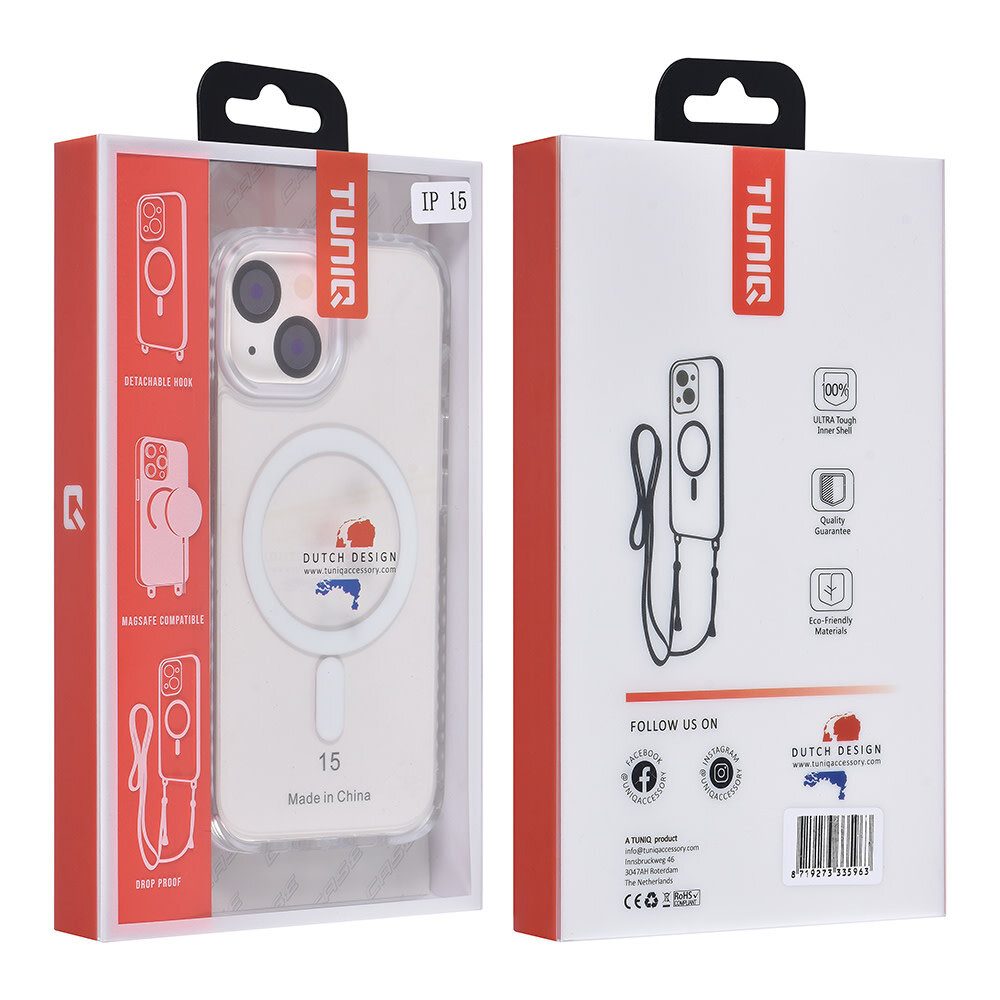 TUNIQ TUNIQ iPhone 15 Backcover hoesje neck cord - magsafe - Wit TUNIQ TUNIQ iPhone 15 Backcover hoesje neck cord - magsafe - Wit