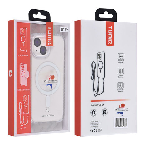 TUNIQ TUNIQ iPhone 15 Backcover hoesje neck cord - magsafe - Wit TUNIQ TUNIQ iPhone 15 Backcover hoesje neck cord - magsafe - Wit