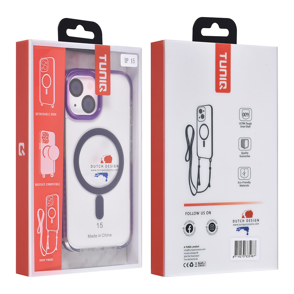 TUNIQ TUNIQ iPhone 15 Backcover hoesje neck cord - magsafe - Paars, foto 5 van 6