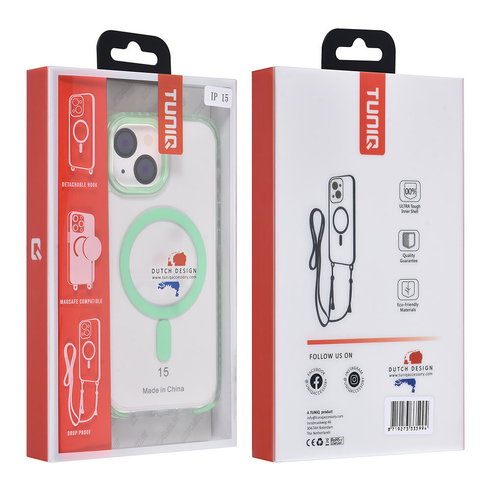 TUNIQ TUNIQ iPhone 15 Backcover hoesje neck cord - magsafe - Groen TUNIQ TUNIQ iPhone 15 Backcover hoesje neck cord - magsafe - Groen