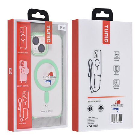 TUNIQ TUNIQ iPhone 15 Backcover hoesje neck cord - magsafe - Groen TUNIQ TUNIQ iPhone 15 Backcover hoesje neck cord - magsafe - Groen
