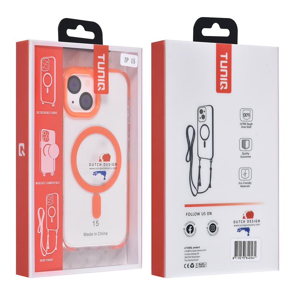TUNIQ TUNIQ iPhone 15 Backcover hoesje neck cord - magsafe - Oranje, foto 5 van 6