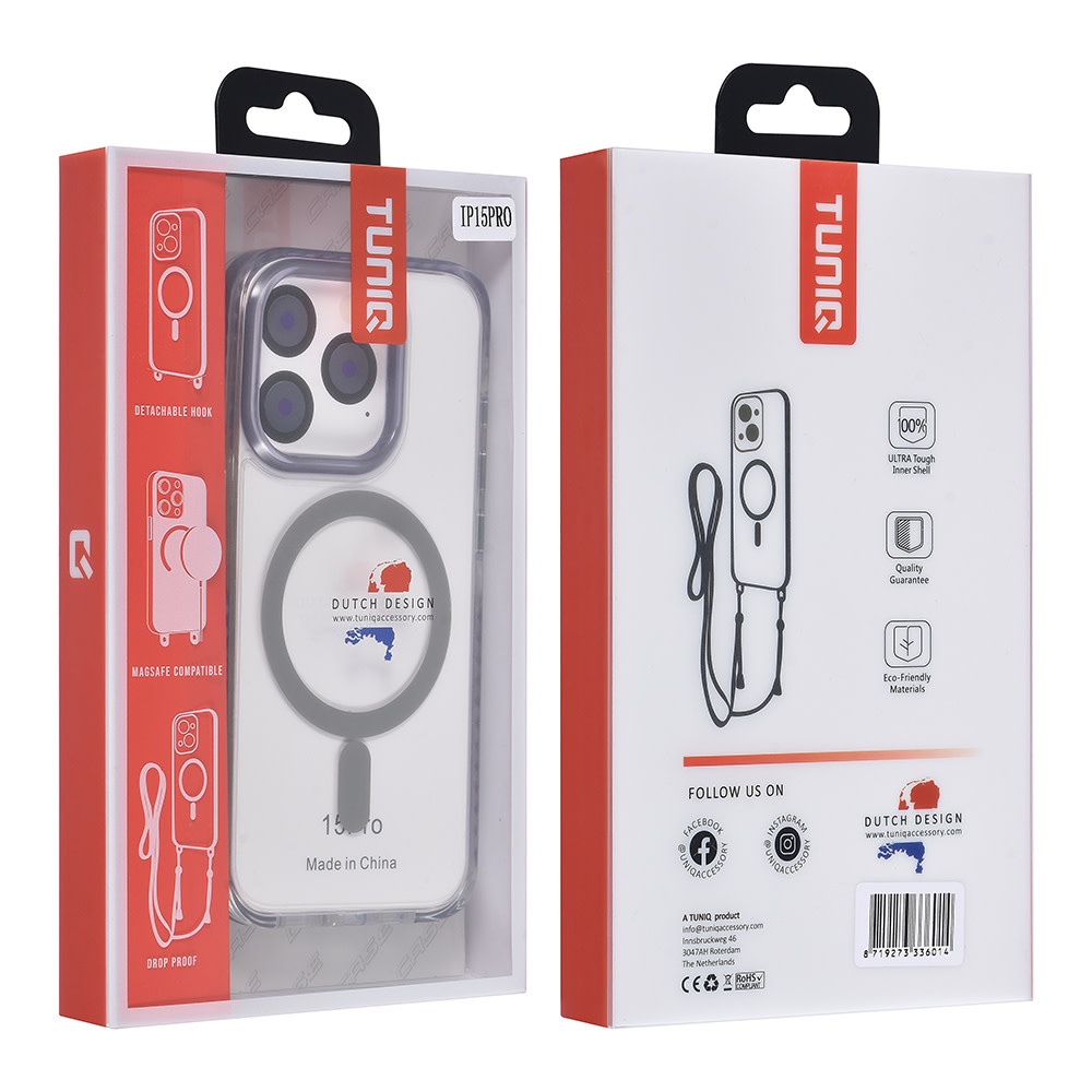 TUNIQ TUNIQ iPhone 15 Pro Backcover hoesje neck cord - magsafe - Grijs, foto 5 van 6