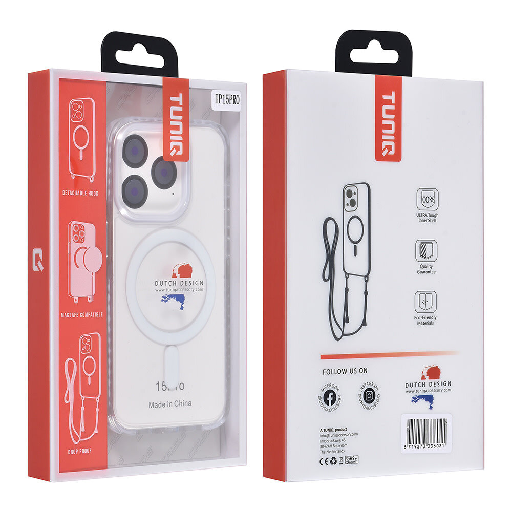 TUNIQ TUNIQ iPhone 15 Pro Back cover coque neck cord - magsafe - Blanc TUNIQ TUNIQ iPhone 15 Pro Back cover coque neck cord - magsafe - Blanc