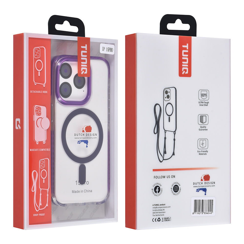 TUNIQ TUNIQ iPhone 15 Pro Back-Cover hul - neck cord - magsafe - Lila TUNIQ TUNIQ iPhone 15 Pro Back-Cover hul - neck cord - magsafe - Lila