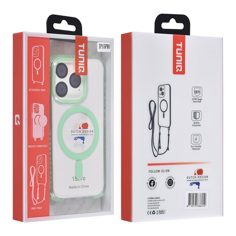 TUNIQ TUNIQ iPhone 15 Pro Back cover case - neck cord - magsafe - Green TUNIQ TUNIQ iPhone 15 Pro Back cover case - neck cord - magsafe - Green