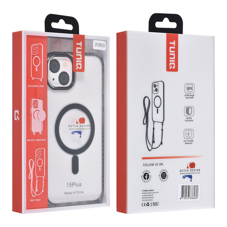TUNIQ TUNIQ iPhone 15 Plus Back cover case - neck cord - magsafe - Black TUNIQ TUNIQ iPhone 15 Plus Back cover case - neck cord - magsafe - Black