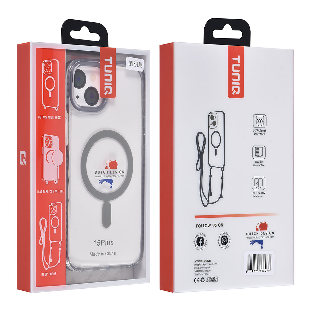 TUNIQ TUNIQ iPhone 15 Plus Backcover hoesje neck cord - magsafe - Grijs, foto 5 van 6