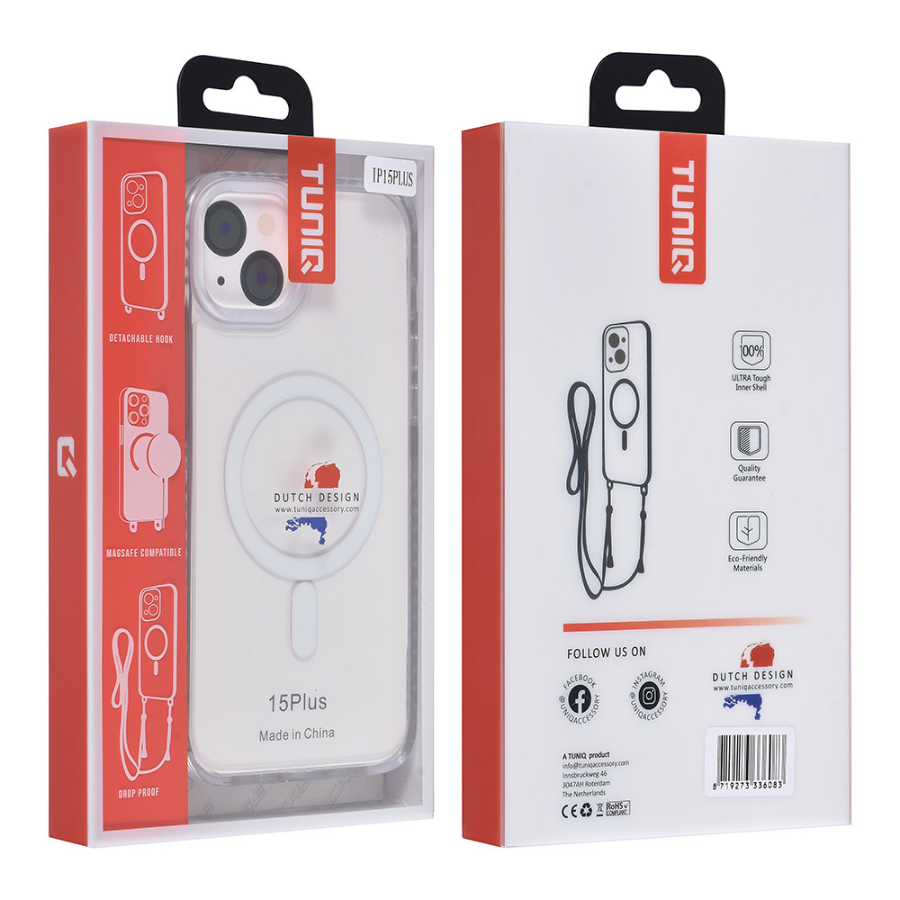 TUNIQ TUNIQ iPhone 15 Plus Backcover hoesje neck cord - magsafe - Wit, foto 5 van 6