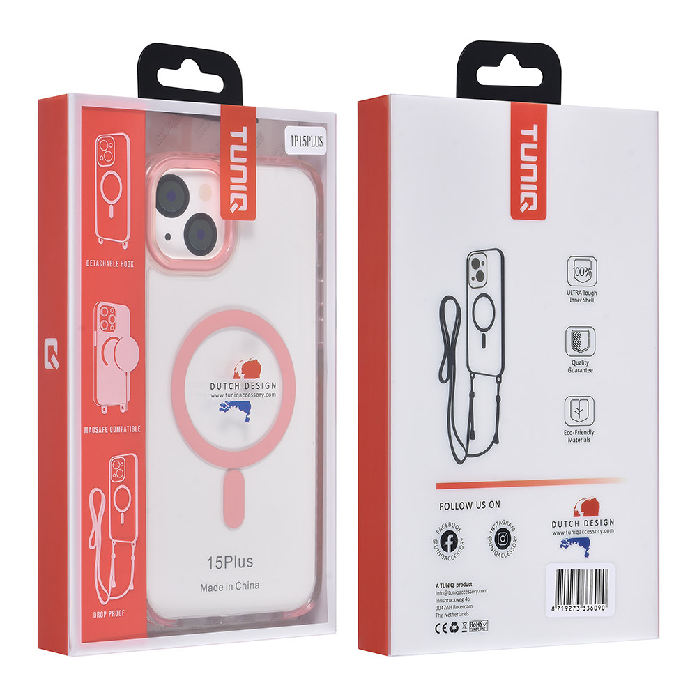 TUNIQ TUNIQ iPhone 15 Plus Backcover hoesje neck cord - magsafe - Roze, foto 5 van 6