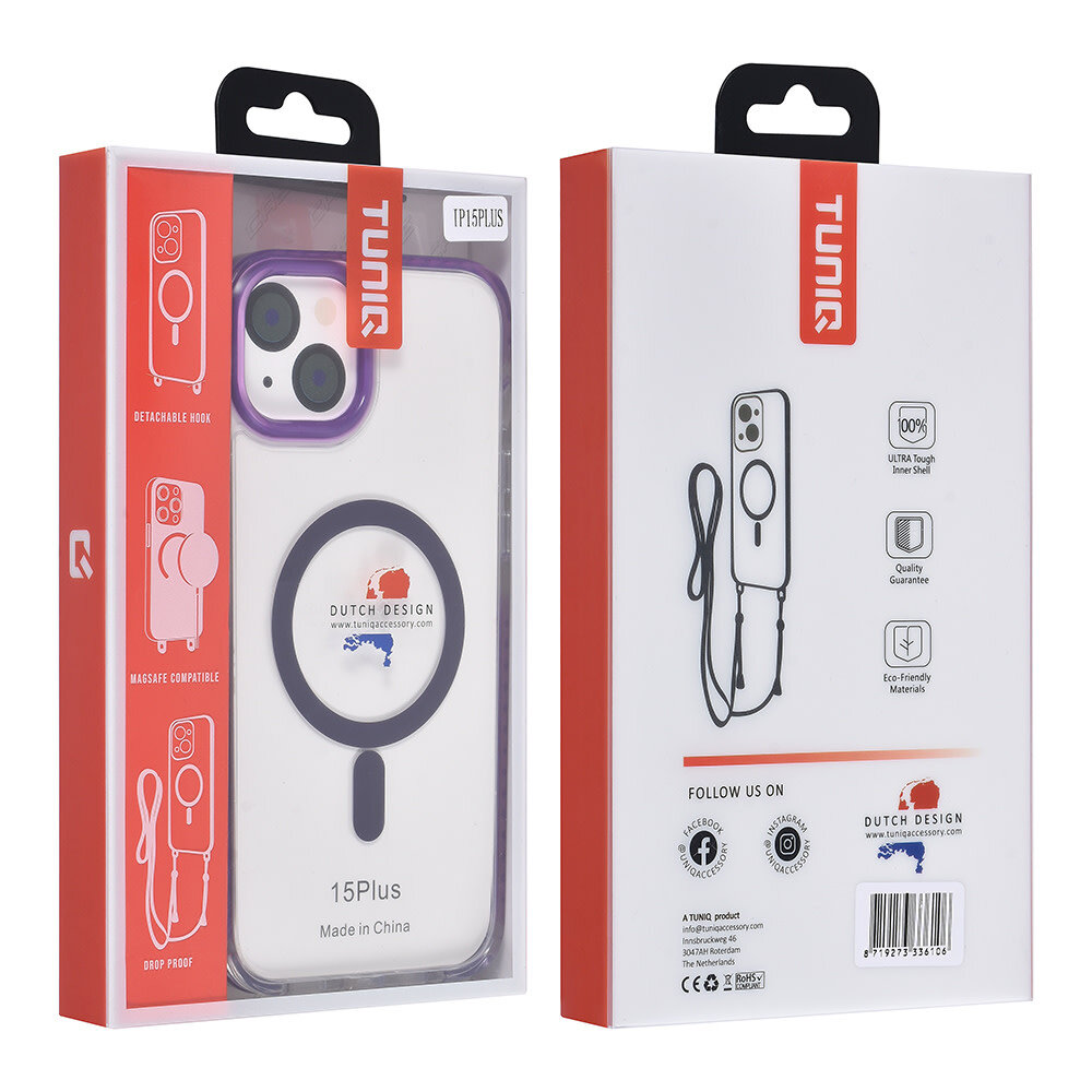 TUNIQ TUNIQ iPhone 15 Plus Backcover hoesje neck cord - magsafe - Paars TUNIQ TUNIQ iPhone 15 Plus Backcover hoesje neck cord - magsafe - Paars