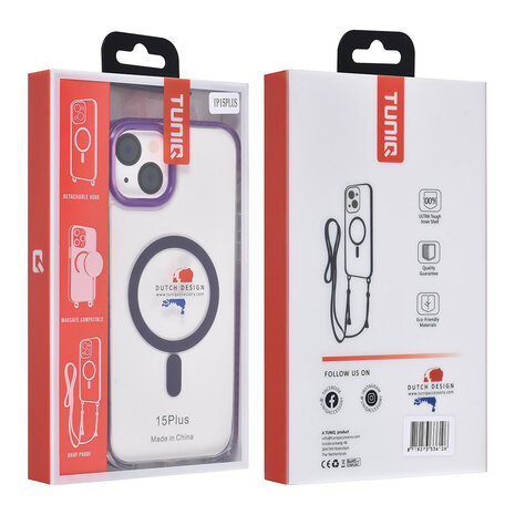 TUNIQ TUNIQ iPhone 15 Plus Back-Cover hul - neck cord - magsafe - Lila TUNIQ TUNIQ iPhone 15 Plus Back-Cover hul - neck cord - magsafe - Lila