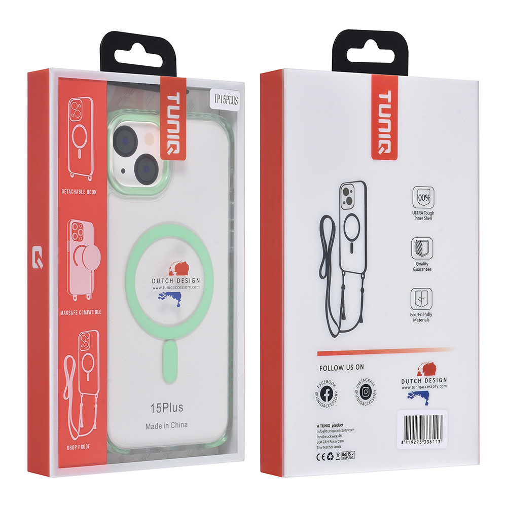 TUNIQ TUNIQ iPhone 15 Plus Backcover hoesje neck cord - magsafe - Groen, foto 5 van 6
