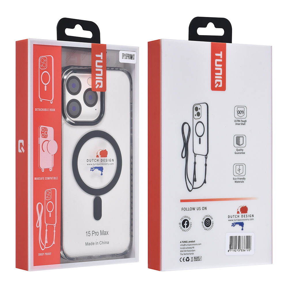 TUNIQ TUNIQ iPhone 15 Pro Max Backcover hoesje neck cord - magsafe - Zwart, foto 5 van 6