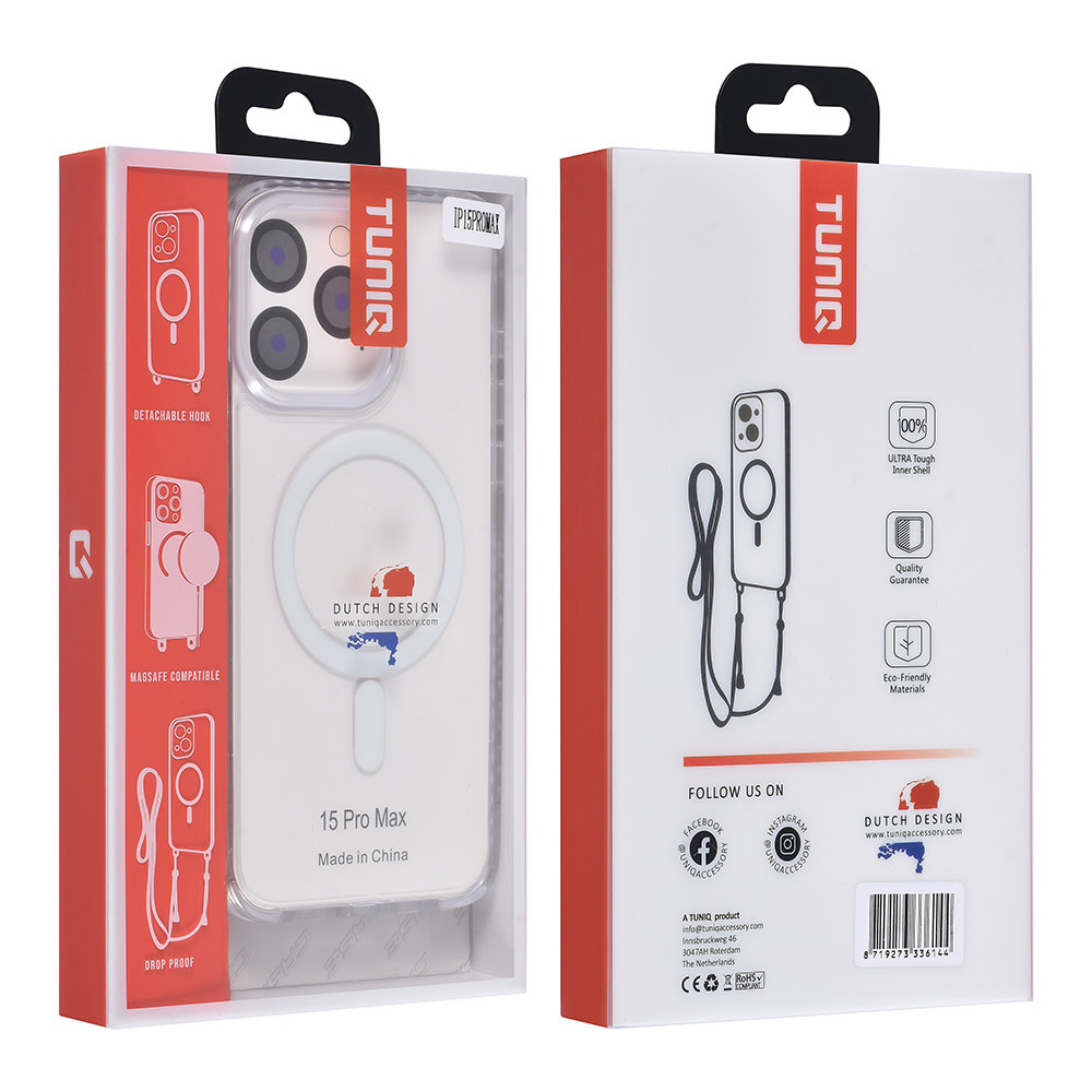 TUNIQ TUNIQ iPhone 15 Pro Max Backcover hoesje neck cord - magsafe - Wit, foto 5 van 6