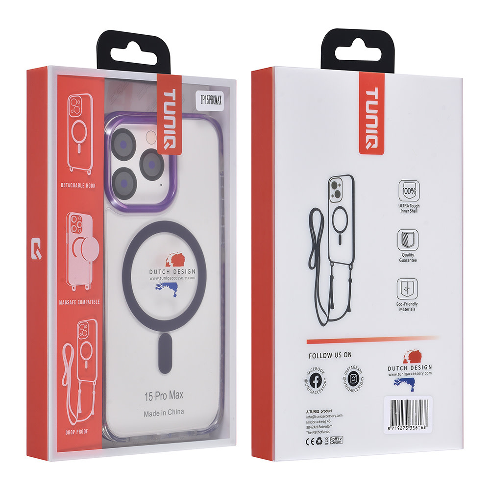 TUNIQ TUNIQ iPhone 15 Pro Max Backcover hoesje neck cord - magsafe - Paars, foto 5 van 6