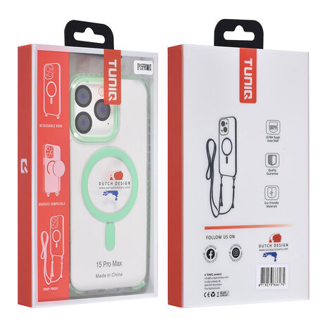 TUNIQ TUNIQ iPhone 15 Pro Max Back-Cover hul - neck cord - magsafe - Grün TUNIQ TUNIQ iPhone 15 Pro Max Back-Cover hul - neck cord - magsafe - Grün