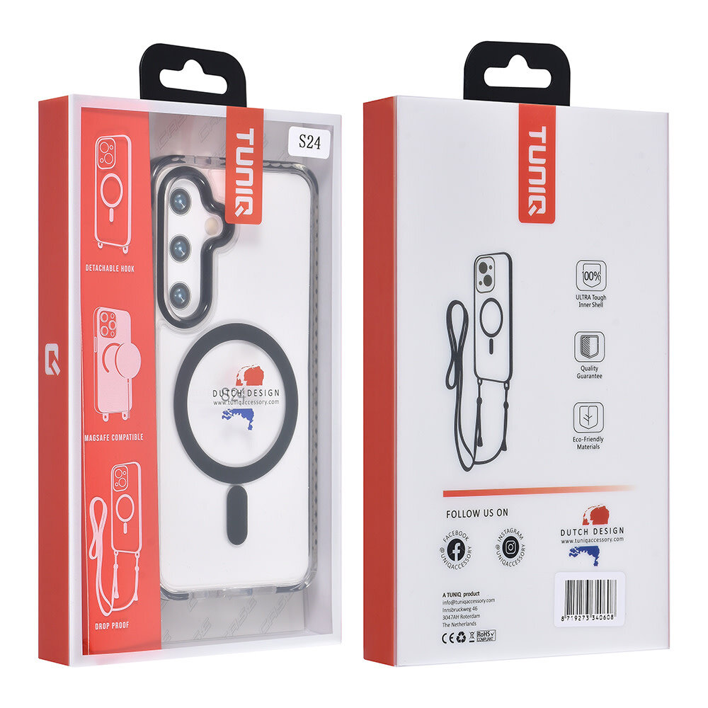 TUNIQ TUNIQ Galaxy S24 Back-Cover hul - neck cord - magsafe - Schwarz TUNIQ TUNIQ Galaxy S24 Back-Cover hul - neck cord - magsafe - Schwarz