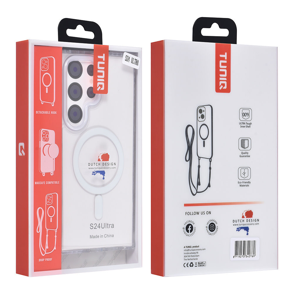 TUNIQ TUNIQ Galaxy S24 Ultra Back-Cover hul - neck cord - magsafe - Weiß TUNIQ TUNIQ Galaxy S24 Ultra Back-Cover hul - neck cord - magsafe - Weiß