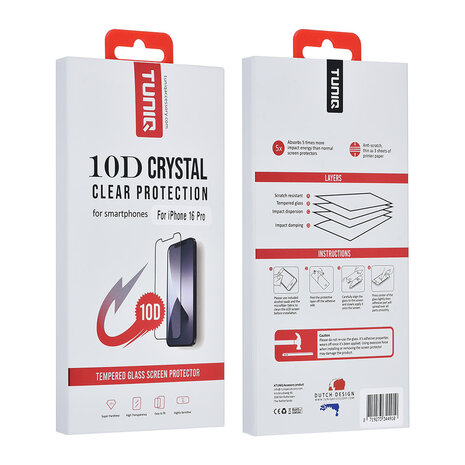 TUNIQ Box of 10 - TUNIQ iPhone 16 Pro10D Full coverage Screenprotector - Zwarte Rand TUNIQ Box of 10 - TUNIQ iPhone 16 Pro10D Full coverage Screenprotector - Zwarte Rand