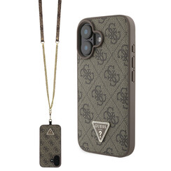 Guess iPhone 16 Backcover hoesje Magsafe IML crossbody cord - Bruin