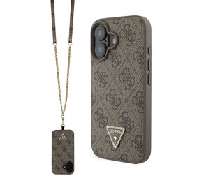 Guess Guess iPhone 16 Backcover hoesje Magsafe IML crossbody cord - Bruin Guess Guess iPhone 16 Backcover hoesje Magsafe IML crossbody cord - Bruin