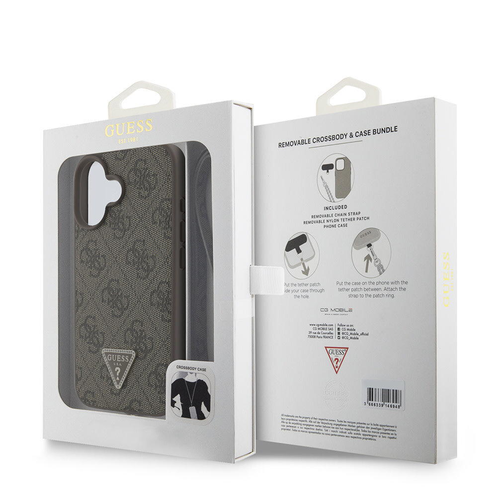 Guess Guess iPhone 16 Back cover coque Magsafe IML crossbody cord - Marron Guess Guess iPhone 16 Back cover coque Magsafe IML crossbody cord - Marron