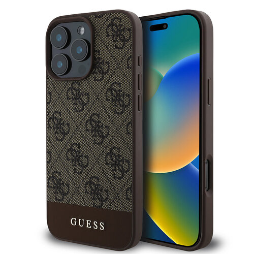 Guess Guess iPhone 16 Pro Max Back-Cover hul - Magsafe - 4G PU Leather - Bottom Stripe - Braun