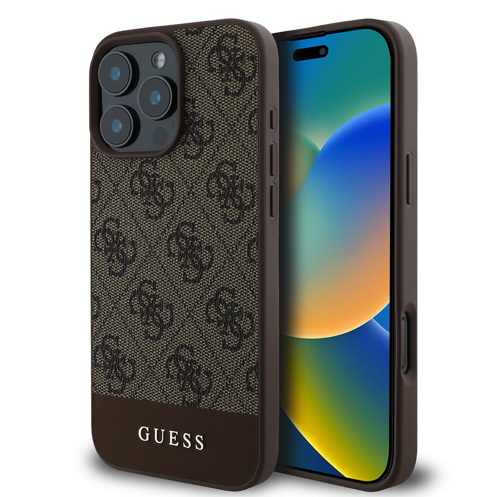 Guess Guess iPhone 16 Pro Max Backcover hoesje - Magsafe - 4G PU Leather - Bottom Stripe - Bruin