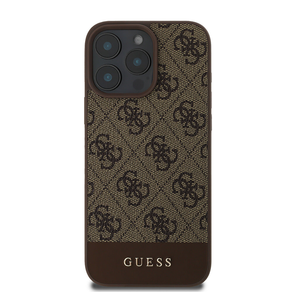 Guess Guess iPhone 16 Pro Max Back-Cover hul - Magsafe - 4G PU Leather - Bottom Stripe - Braun Guess Guess iPhone 16 Pro Max Back-Cover hul - Magsafe - 4G PU Leather - Bottom Stripe - Braun