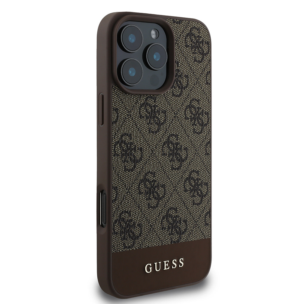 Guess Guess iPhone 16 Pro Max Backcover hoesje - Magsafe - 4G PU Leather - Bottom Stripe - Bruin, foto 4 van 6