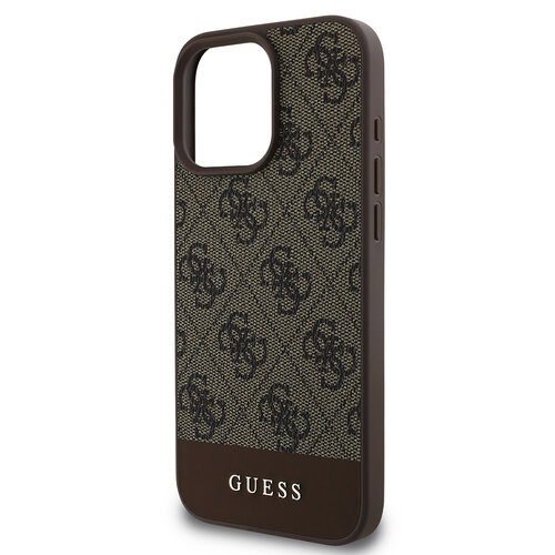 Guess Guess iPhone 16 Pro Max Back cover coque - Magsafe - 4G PU Leather - Bottom Stripe - Marron