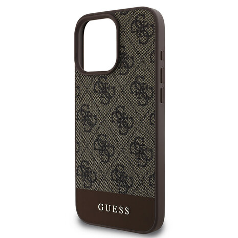 Guess Guess iPhone 16 Pro Max Back cover coque - Magsafe - 4G PU Leather - Bottom Stripe - Marron Guess Guess iPhone 16 Pro Max Back cover coque - Magsafe - 4G PU Leather - Bottom Stripe - Marron