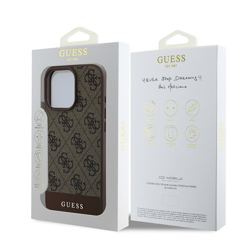 Guess Guess iPhone 16 Pro Max Back cover coque - Magsafe - 4G PU Leather - Bottom Stripe - Marron