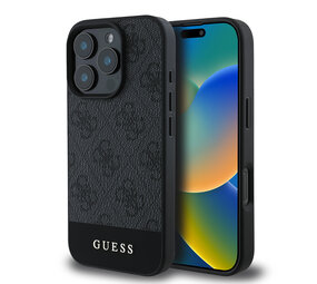 Guess Guess iPhone 16 Pro Max Back-Cover hul - Magsafe - 4G PU Leather - Bottom Stripe - Grau