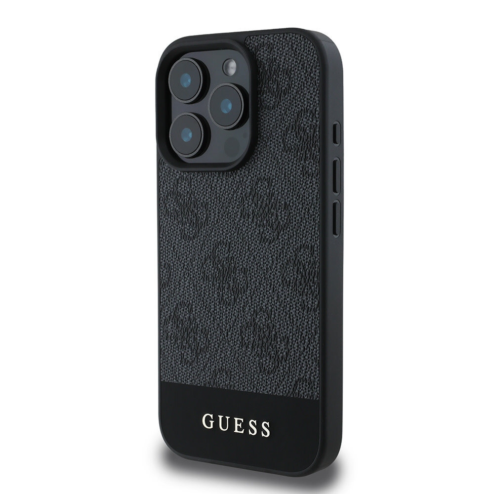 Guess Guess iPhone 16 Pro Max Back cover coque 4G PU Bottom stripe - Gris Guess Guess iPhone 16 Pro Max Back cover coque 4G PU Bottom stripe - Gris