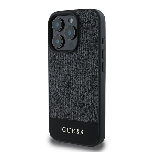 Guess Guess iPhone 16 Pro Max Back cover case - Magsafe - 4G PU Leather - Bottom Stripe - Grey