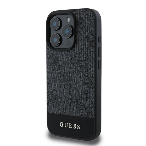 Guess Guess iPhone 16 Pro Max Back cover coque 4G PU Bottom stripe - Gris Guess Guess iPhone 16 Pro Max Back cover coque 4G PU Bottom stripe - Gris