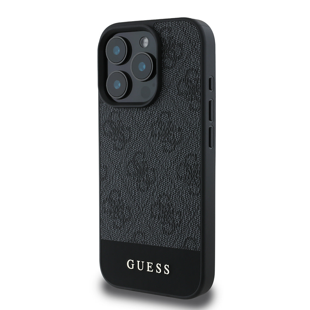 Guess Guess iPhone 16 Pro Max Backcover hoesje - Magsafe - 4G PU Leather - Bottom Stripe - Grijs, foto 2 van 6