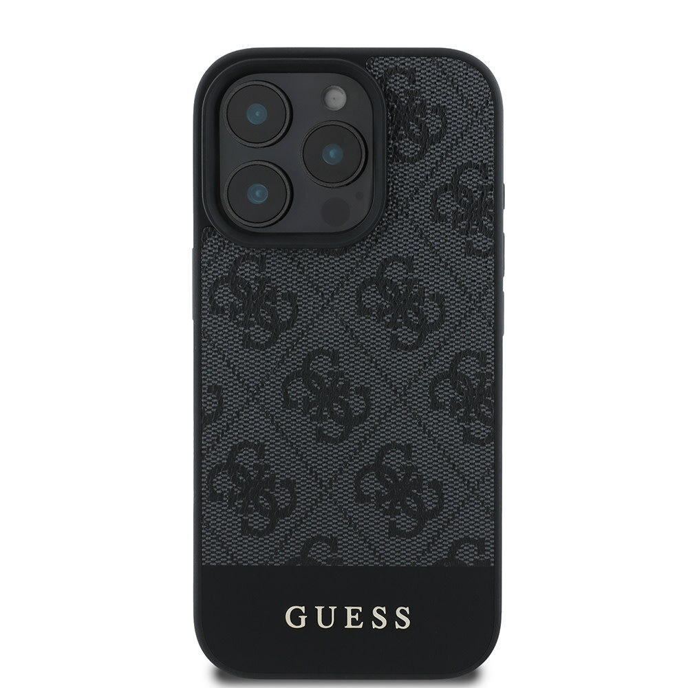 Guess Guess iPhone 16 Pro Max Back cover coque 4G PU Bottom stripe - Gris Guess Guess iPhone 16 Pro Max Back cover coque 4G PU Bottom stripe - Gris