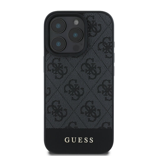 Guess Guess iPhone 16 Pro Max Back cover coque - Magsafe - 4G PU Leather - Bottom Stripe - Gris