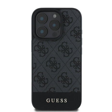 Guess Guess iPhone 16 Pro Max Back cover coque 4G PU Bottom stripe - Gris Guess Guess iPhone 16 Pro Max Back cover coque 4G PU Bottom stripe - Gris