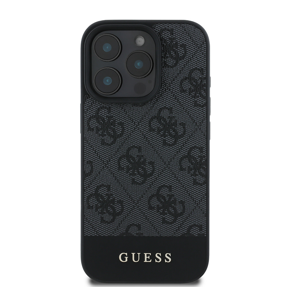 Guess Guess iPhone 16 Pro Max Backcover hoesje - Magsafe - 4G PU Leather - Bottom Stripe - Grijs, foto 3 van 6