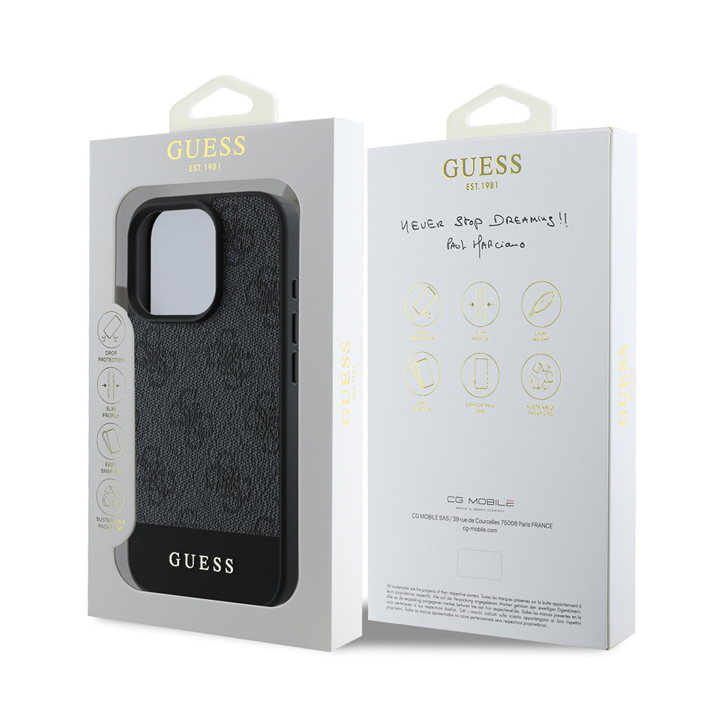 Guess Guess iPhone 16 Pro Max Back cover case - Magsafe - 4G PU Leather - Bottom Stripe - Grey
