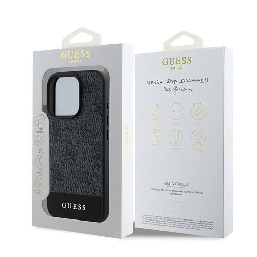Guess Guess iPhone 16 Pro Max Backcover hoesje - Magsafe - 4G PU Leather - Bottom Stripe - Grijs