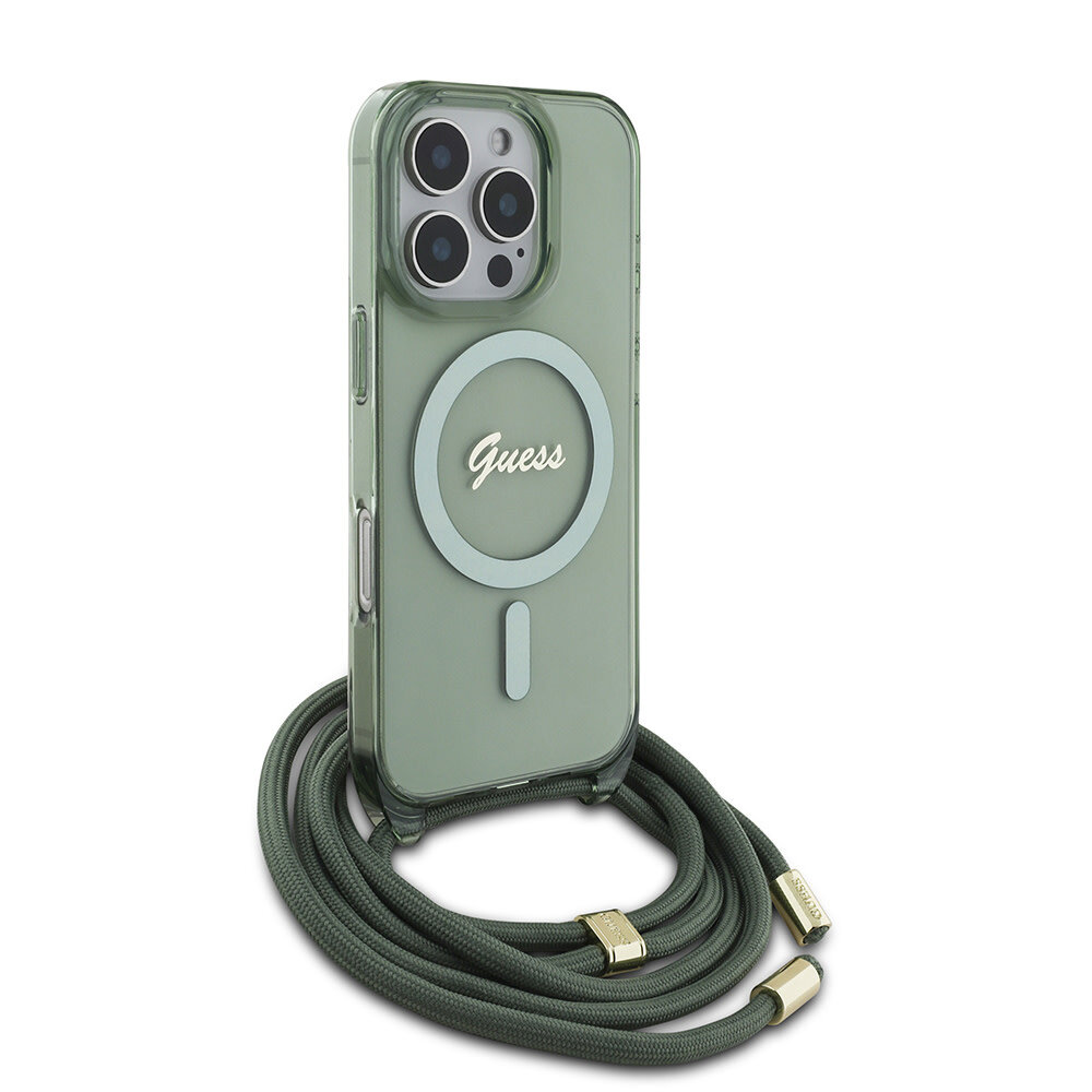 Guess Guess iPhone 16 Pro Back-Cover hul - Magsafe IML crossbody cord - Grün Guess Guess iPhone 16 Pro Back-Cover hul - Magsafe IML crossbody cord - Grün
